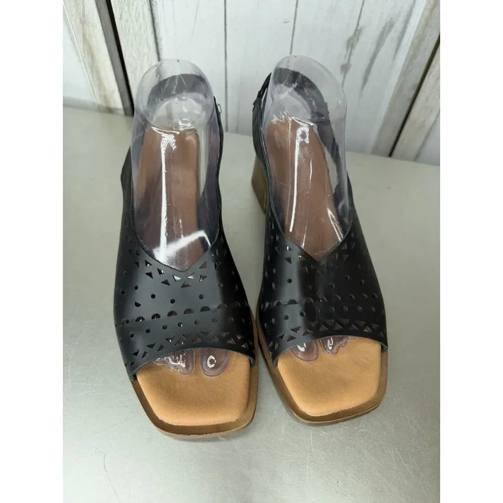 Eric Michael Womens Black Leather Ankle Strap Heeled Sandals Size 40 US 9.5-10